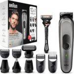 Braun All-in-one Trimmer 7 MGK7221, 10-in-1 Beard Trimmer for Men, Hair Clipper, For Face, Hair, Body, Ear, Nose, With AutoSense Technology, 8 Attachments, Black/Metallic Grey