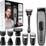 Braun All-in-one Trimmer 7 MGK7221, 10-in-1 Beard Trimmer for Men, Hair Clipper, For Face, Hair, Body, Ear, Nose, With AutoSense Technology, 8 Attachments, Black/Metallic Grey